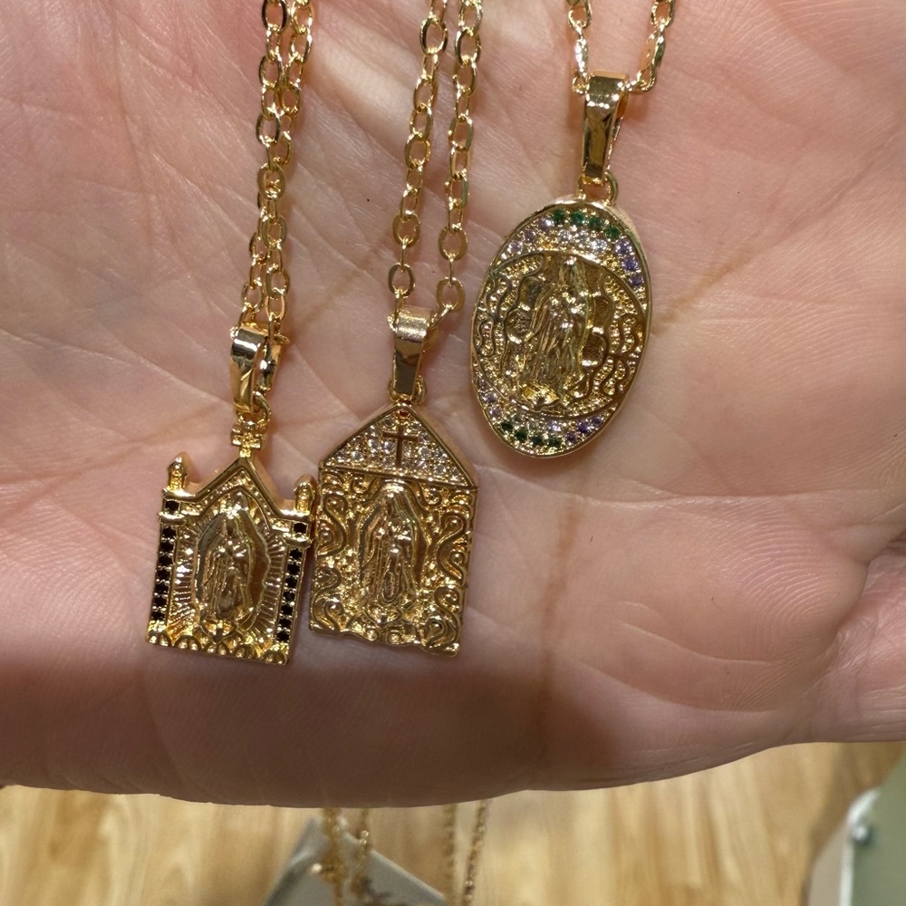 3 Goldfilled Guadalupe Pendants Necklaces With Detailed Engravings